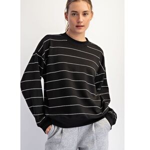 🌹PRE-ORDER 9/15 "The Cindy" Black Modal Scuba Stripe Crew Neck Top